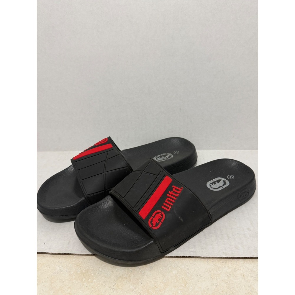 VINTAGE Ecko Unltd Rhino Logo Slide Sandals Mens 10 Black Red Sport Casual ZH014